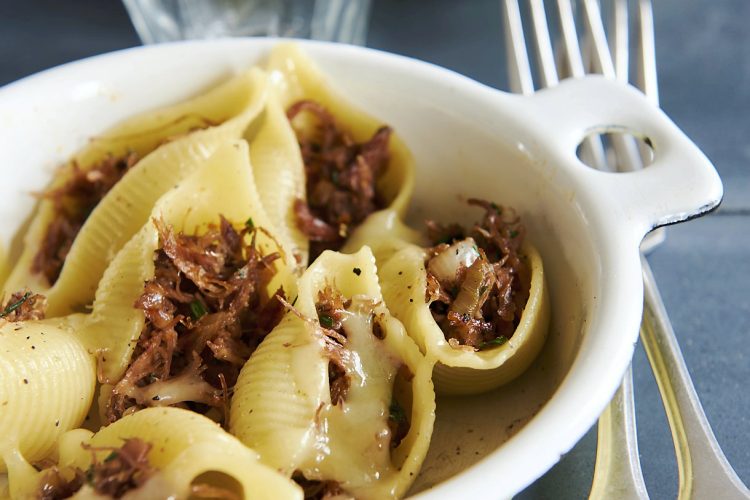 Conchiglioni gratinés au canard confit