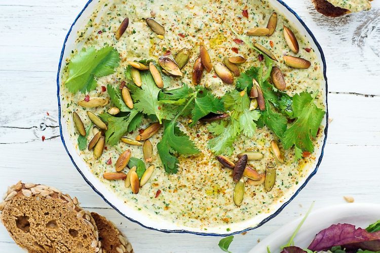 Dip piment, chèvre et graines de courge