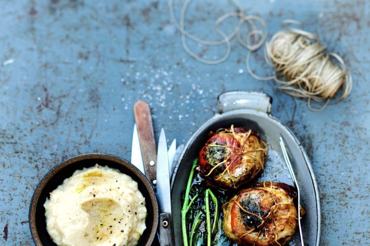 Paupiettes de veau au beurre de sauge, purée de céleri-rave