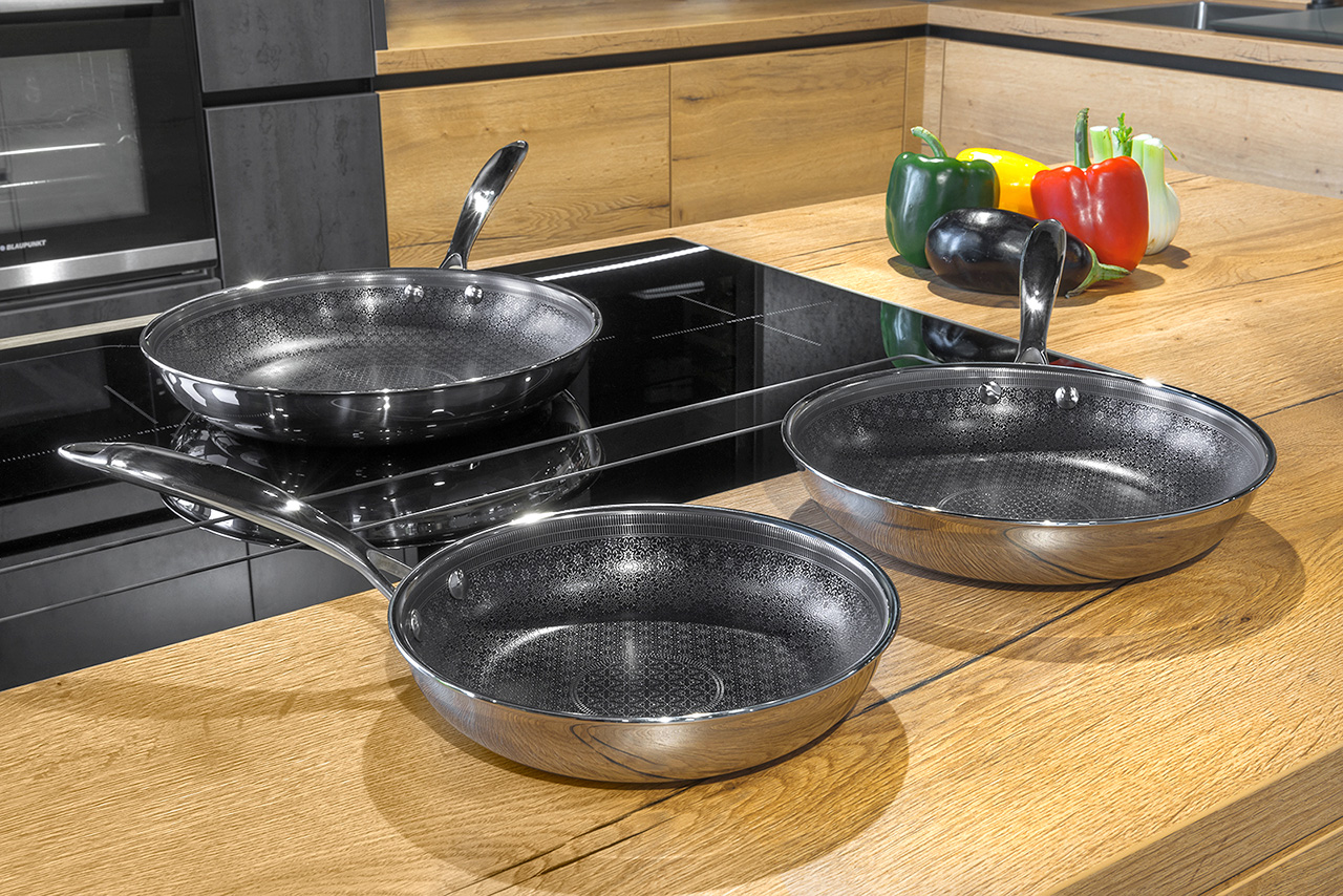 Batterie 3 poêles inox « Dentellinox- Céramique » tous feux dont induction - LEFEF