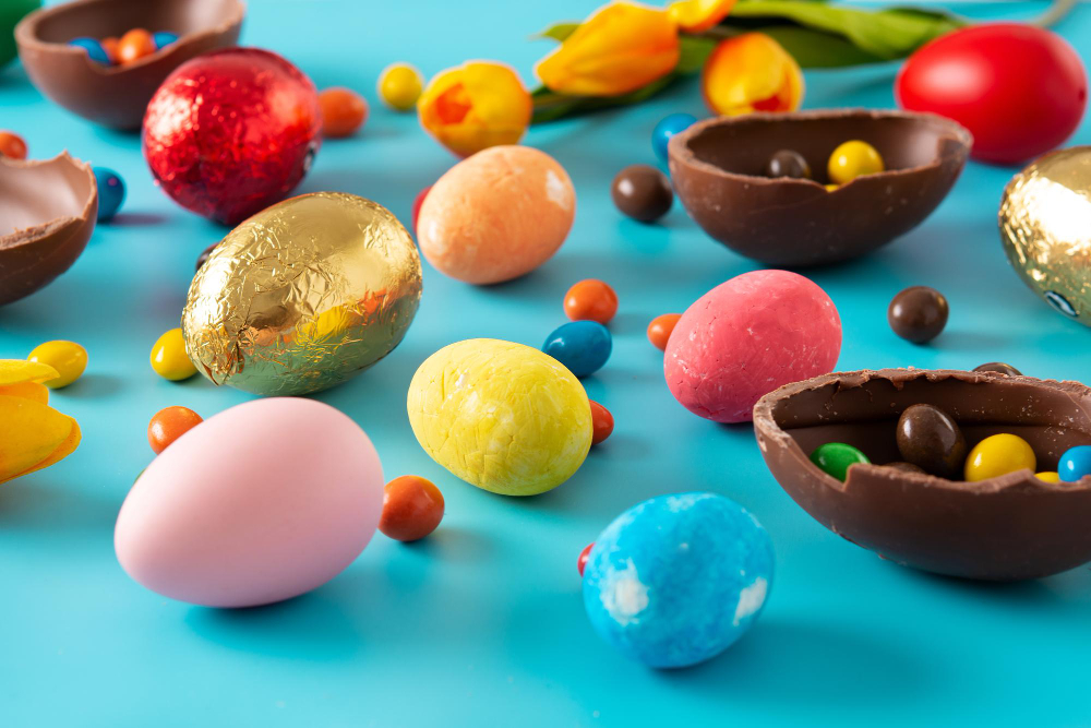 œufs de Pâques au chocolat colorés
